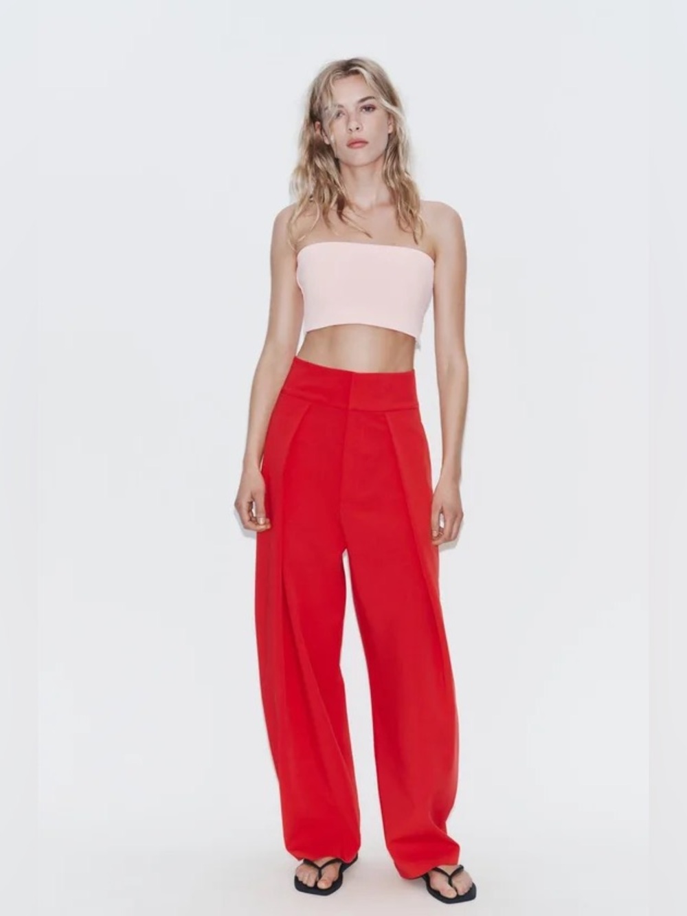 Zara Red High-Waist Wide Leg Pants. POP - Picture 15 of 15
